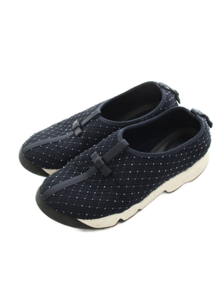 Dior Mesh Sneakers Slip On Shoes Bead Decoration Blue Navy